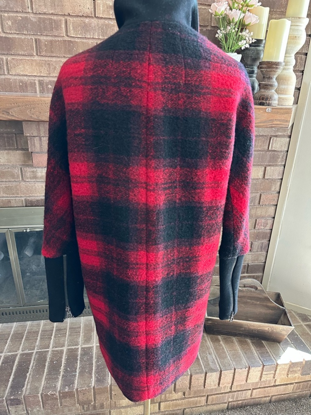 Madewell Flame Red Plaid City Grid Wool Cocoon Coat 0 Oversized - Picture 6 of 8